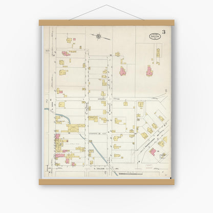 Old map wall art mockup — magnetic wood frame on white wall — Sanborn Fire Insurance Map from Salem, Independent Cities, Virginia (1913), Sheet #0003