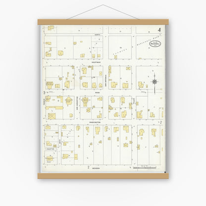 Old map wall art mockup — magnetic wood frame on white wall — Sanborn Fire Insurance Map from Rockwall, Rockwall County, Texas (1911), Sheet #0004