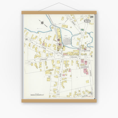 Old map wall art mockup — magnetic wood frame on white wall — Sanborn Fire Insurance Map from Gardner, Worcester County, Massachusetts (1909), Sheet #0029