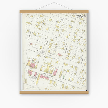 Old map wall art mockup — magnetic wood frame on white wall — Sanborn Fire Insurance Map from Casey, Clark County, Illinois (1898), Sheet #0002
