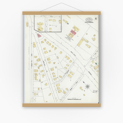 Old map wall art mockup — magnetic wood frame on white wall — Sanborn Fire Insurance Map from Milton, Norfolk County, Massachusetts (1906), Sheet #0006