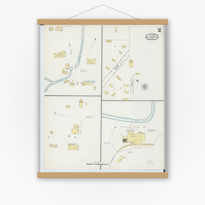 Old map wall art mockup — magnetic wood frame on white wall — Sanborn Fire Insurance Map from Allouez, Keweenaw And Houghton Counties, Michigan (1895), Sheet #0002