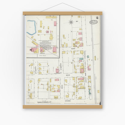 Old map wall art mockup — magnetic wood frame on white wall — Sanborn Fire Insurance Map from O'Fallon, Saint Clair County, Illinois (1893), Sheet #0002