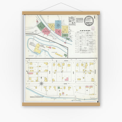 Old map wall art mockup — magnetic wood frame on white wall — Sanborn Fire Insurance Map from McConnelsville, Morgan County, Ohio (1901) - Complete Map Set