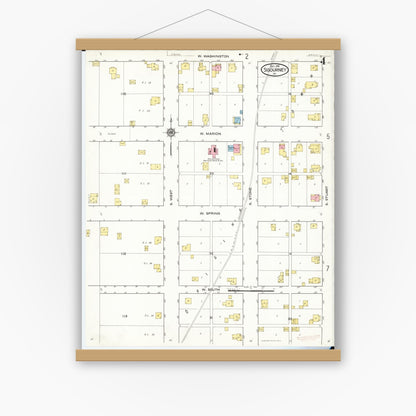 Old map wall art mockup — magnetic wood frame on white wall — Sanborn Fire Insurance Map from Sigourney, Kiokuk County, Iowa (1916), Sheet #0004