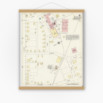 Old map wall art mockup — magnetic wood frame on white wall — Sanborn Fire Insurance Map from Waxahachie, Ellis County, Texas (1914), Sheet #0008