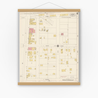 Old map wall art mockup — magnetic wood frame on white wall — Sanborn Fire Insurance Map from Compton, Los Angeles County, California (1916), Sheet #0002