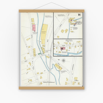 Old map wall art mockup — magnetic wood frame on white wall — Sanborn Fire Insurance Map from Braintree, Norfolk County, Massachusetts (1906), Sheet #0016