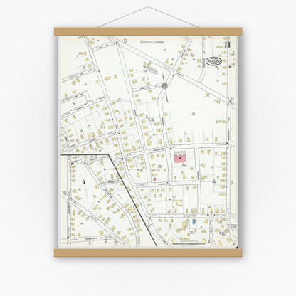 Old map wall art mockup — magnetic wood frame on white wall — Sanborn Fire Insurance Map from Reading, Middlesex County, Massachusetts (1918), Sheet #0011