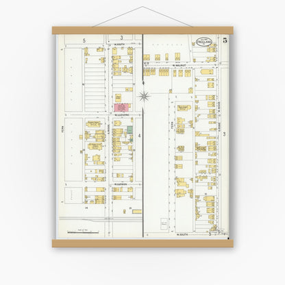 Old map wall art mockup — magnetic wood frame on white wall — Sanborn Fire Insurance Map from Freeland, Luzerne County, Pennsylvania (1900), Sheet #0005