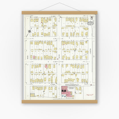 Old map wall art mockup — magnetic wood frame on white wall — Sanborn Fire Insurance Map from Peru, Miami County, Indiana (1920), Sheet #0005