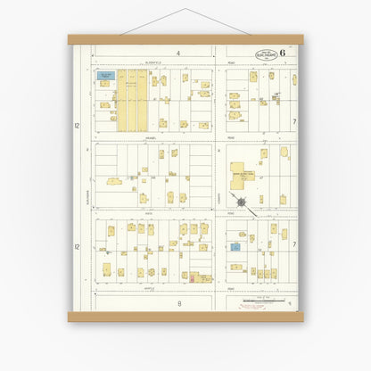 Old map wall art mockup — magnetic wood frame on white wall — Sanborn Fire Insurance Map from Burlingame, San Mateo County, California (1921), Sheet #0006
