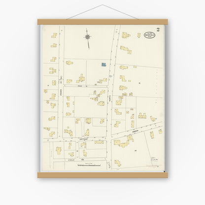 Old map wall art mockup — magnetic wood frame on white wall — Sanborn Fire Insurance Map from Medfield, Norfolk County, Massachusetts (1911), Sheet #0002