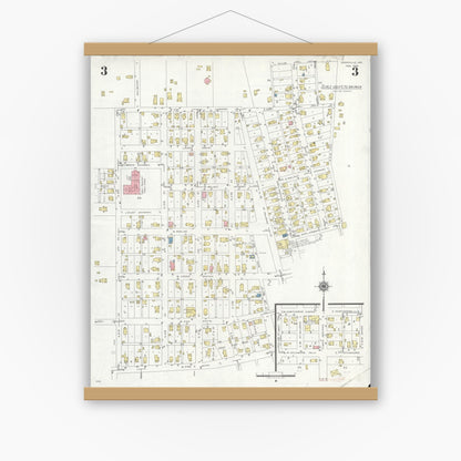 Old map wall art mockup — magnetic wood frame on white wall — Sanborn Fire Insurance Map from Zionsville, Boone County, Indiana (1939), Sheet #0003