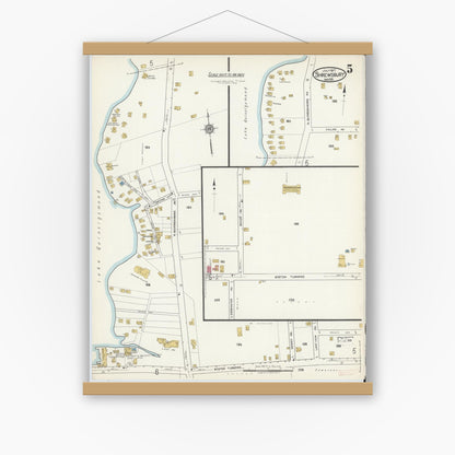 Old map wall art mockup — magnetic wood frame on white wall — Sanborn Fire Insurance Map from Shrewsbury, Worcester County, Massachusetts (1917), Sheet #0005