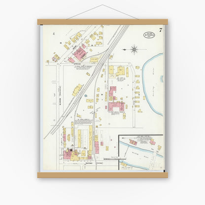 Old map wall art mockup — magnetic wood frame on white wall — Sanborn Fire Insurance Map from Athens, Athens County, Ohio (1907), Sheet #0007