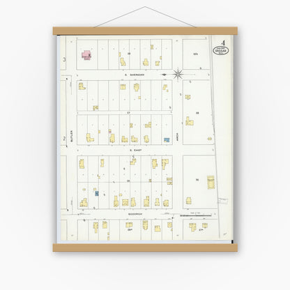 Old map wall art mockup — magnetic wood frame on white wall — Sanborn Fire Insurance Map from Vassar, Tuscola County, Michigan (1909), Sheet #0004