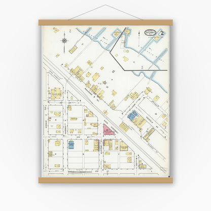 Old map wall art mockup — magnetic wood frame on white wall — Sanborn Fire Insurance Map from Stuart, Martin County, Florida (1920), Sheet #0002