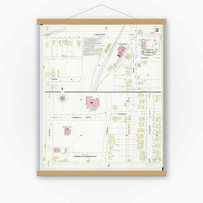 Old map wall art mockup — magnetic wood frame on white wall — Sanborn Fire Insurance Map from Wilmington, Clinton County, Ohio (1907), Sheet #0002