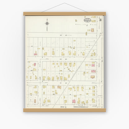 Old map wall art mockup — magnetic wood frame on white wall — Sanborn Fire Insurance Map from Menasha, Winnebago County, Wisconsin (1913), Sheet #0003