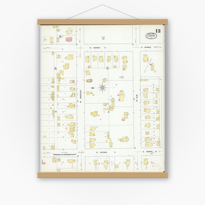 Old map wall art mockup — magnetic wood frame on white wall — Sanborn Fire Insurance Map from Canton, Fulton County, Illinois (1909), Sheet #0013