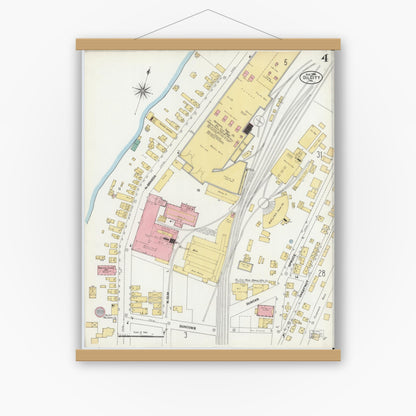 Old map wall art mockup — magnetic wood frame on white wall — Sanborn Fire Insurance Map from Oil City, Venango County, Pennsylvania (1906), Sheet #0004