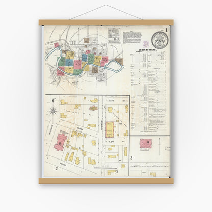 Old map wall art mockup — magnetic wood frame on white wall — Sanborn Fire Insurance Map from Oconto, Oconto County, Wisconsin (1904) - Complete Map Set