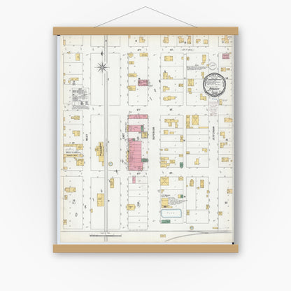 Old map wall art mockup — magnetic wood frame on white wall — Sanborn Fire Insurance Map from Ramsey, Fayette County, Illinois (1900), Sheet #0001