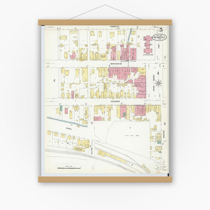 Old map wall art mockup — magnetic wood frame on white wall — Sanborn Fire Insurance Map from Nelsonville, Athens County, Ohio (1907), Sheet #0005