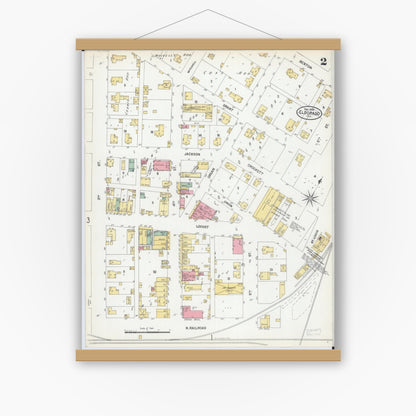 Old map wall art mockup — magnetic wood frame on white wall — Sanborn Fire Insurance Map from Eldorado, Saline County, Illinois (1900), Sheet #0002