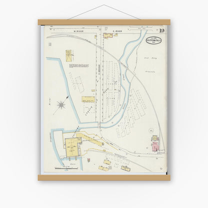 Old map wall art mockup — magnetic wood frame on white wall — Sanborn Fire Insurance Map from Chippewa Falls, Chippewa County, Wisconsin (1895), Sheet #0019