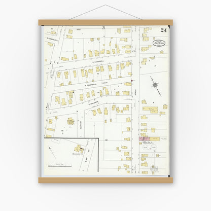 Old map wall art mockup — magnetic wood frame on white wall — Sanborn Fire Insurance Map from Alpena, Alpena County, Michigan (1910), Sheet #0024