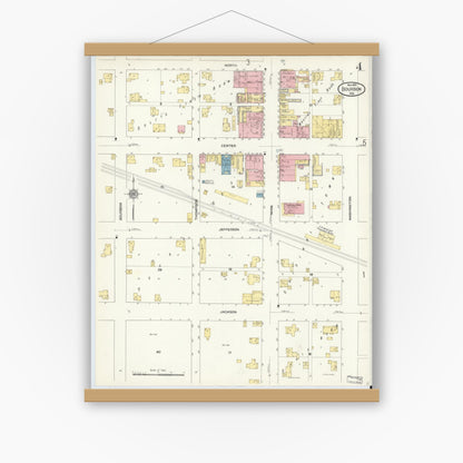 Old map wall art mockup — magnetic wood frame on white wall — Sanborn Fire Insurance Map from Bourbon, Marshall County, Indiana (1910), Sheet #0004