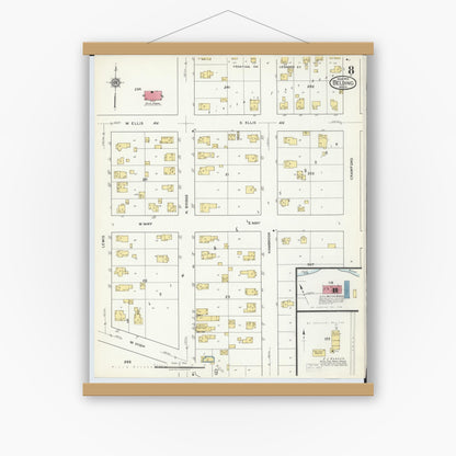 Old map wall art mockup — magnetic wood frame on white wall — Sanborn Fire Insurance Map from Belding, Ionia County, Michigan (1918), Sheet #0008