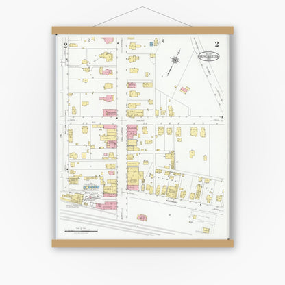 Old map wall art mockup — magnetic wood frame on white wall — Sanborn Fire Insurance Map from South Charleston, Clark County, Ohio (1927), Sheet #0002