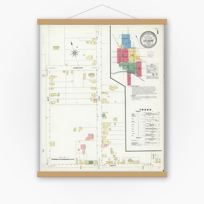 Old map wall art mockup — magnetic wood frame on white wall — Sanborn Fire Insurance Map from Leesburg, Loudoun County, Virginia (1907) - Complete Map Set