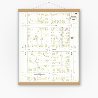 Old map wall art mockup — magnetic wood frame on white wall — Sanborn Fire Insurance Map from Marshalltown, Marshall County, Iowa (1910), Sheet #0019