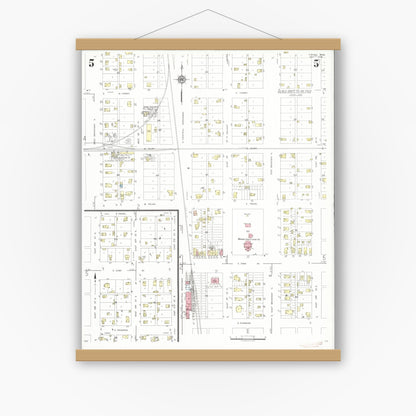 Old map wall art mockup — magnetic wood frame on white wall — Sanborn Fire Insurance Map from Onawa, Monona County, Iowa (1934), Sheet #0005