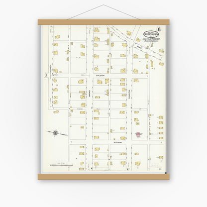 Old map wall art mockup — magnetic wood frame on white wall — Sanborn Fire Insurance Map from New Bethlehem, Clarion County, Pennsylvania (1910), Sheet #0006