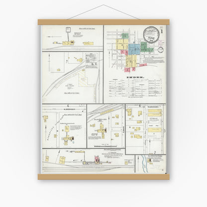 Old map wall art mockup — magnetic wood frame on white wall — Sanborn Fire Insurance Map from Plano, Collin County, Texas (1901) - Complete Map Set