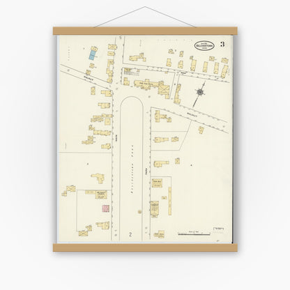 Old map wall art mockup — magnetic wood frame on white wall — Sanborn Fire Insurance Map from Belchertown, Hampshire County, Massachusetts (1910), Sheet #0003
