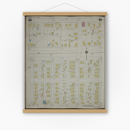 Old map wall art mockup — magnetic wood frame on white wall — Sanborn Fire Insurance Map from Herrin, Williamson County, Illinois (1947), Sheet #0010