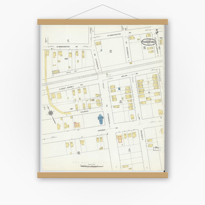 Old map wall art mockup — magnetic wood frame on white wall — Sanborn Fire Insurance Map from Pleasantville, Atlantic County, New Jersey (1917), Sheet #0005