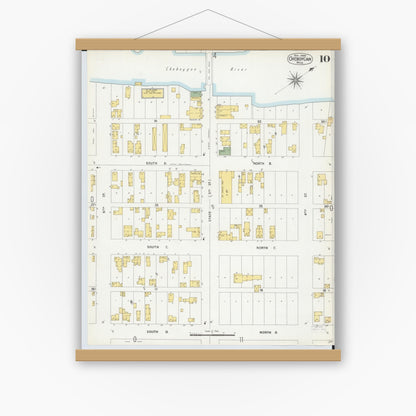 Old map wall art mockup — magnetic wood frame on white wall — Sanborn Fire Insurance Map from Cheboygan, Cheboygan County, Michigan (1900), Sheet #0010