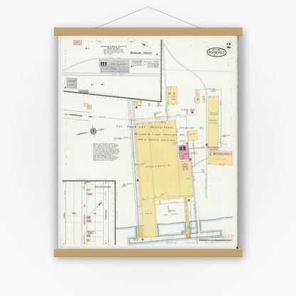 Old map wall art mockup — magnetic wood frame on white wall — Sanborn Fire Insurance Map from Roosevelt, Middlesex County, New Jersey (1916), Sheet #0002