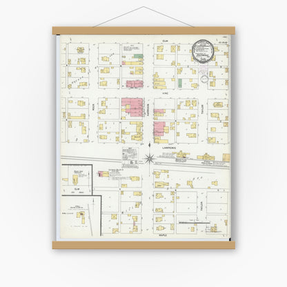 Old map wall art mockup — magnetic wood frame on white wall — Sanborn Fire Insurance Map from Sherwood, Defiance County, Ohio (1901), Sheet #0001