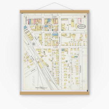 Old map wall art mockup — magnetic wood frame on white wall — Sanborn Fire Insurance Map from Ishpeming, Marquette County, Michigan (1892), Sheet #0003
