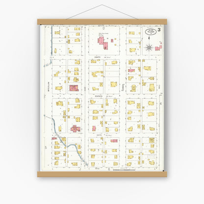 Old map wall art mockup — magnetic wood frame on white wall — Sanborn Fire Insurance Map from Tama, Tama County, Iowa (1906), Sheet #0003