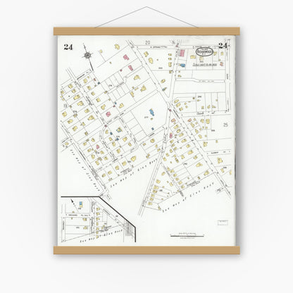 Old map wall art mockup — magnetic wood frame on white wall — Sanborn Fire Insurance Map from Ridgewood, Bergen County, New Jersey (1928), Sheet #0024