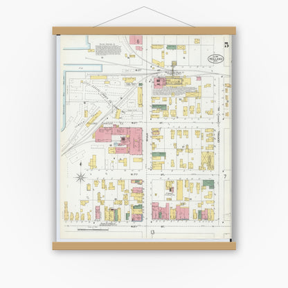 Old map wall art mockup — magnetic wood frame on white wall — Sanborn Fire Insurance Map from Holland, Ottawa County, Michigan (1902), Sheet #0005